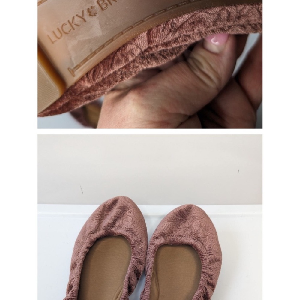 Lucky Brand EMMIE Sable Embossed Flowers Women's Size 7.5 Velvet Flats Shoes